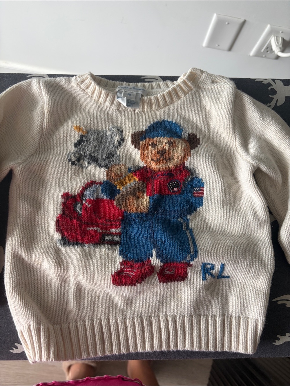 Ralph Lauren Cream Sweater with Multicolor Bear Graphic